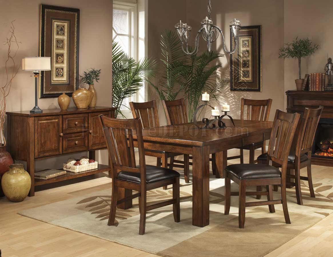 Dark Oak Finish Casual Dining Table W Optional Chairs