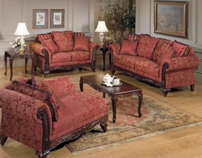 Burgundy Fabric Classic Sofa & Loveseat Set w/Optional Items