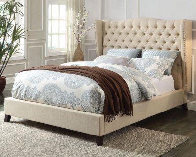 Faye 20650 Upholstered Bed in Beige Fabric by Acme