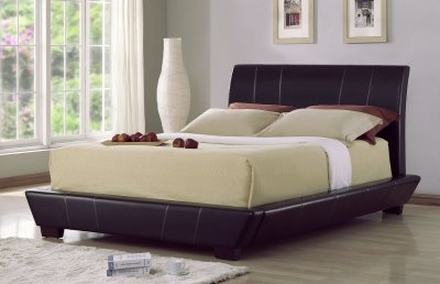 Black Platform  on Black Leatherette Modern Platform Bed W Contrasting Stitching At