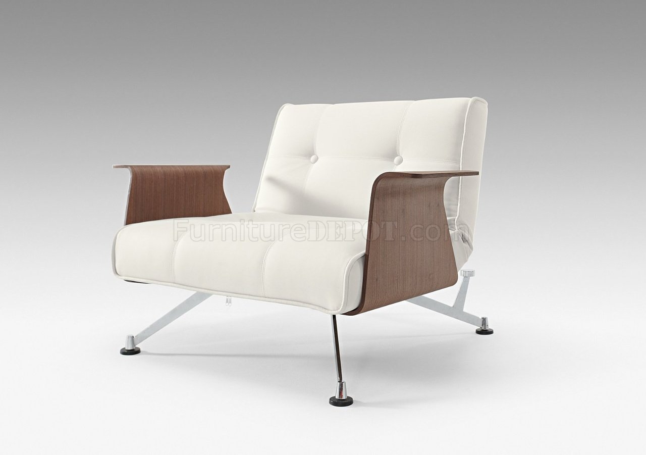 White Leatherette Modern Club Chair Wwalnut Arms Incl Clubber 03