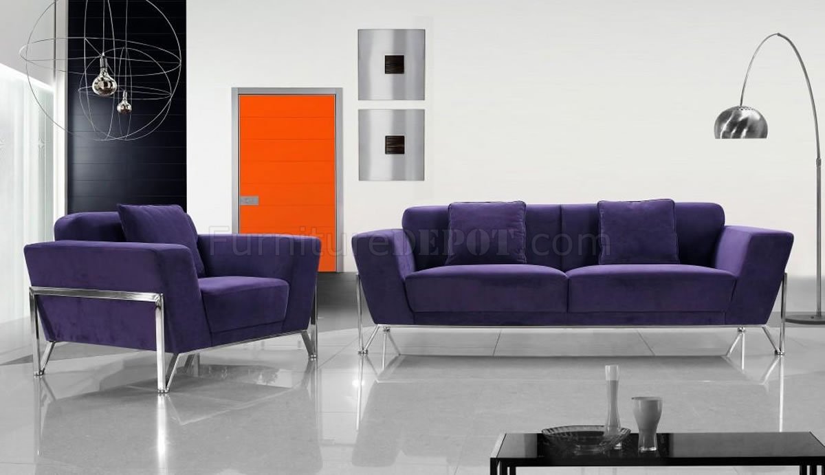 Modern Microfiber 3PC Italian Living Room Set Monin Purple