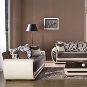 Marina Dark Brown Fabric and White Vinyl Modern Sofa w/Options