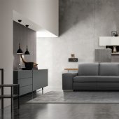 Block Sectional Sofa in Gray Leather by Beverly Hills