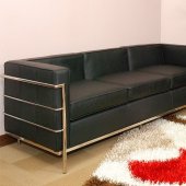 Le Corbusier Style Grande Sofa in Black Leather w/Free Ottoman