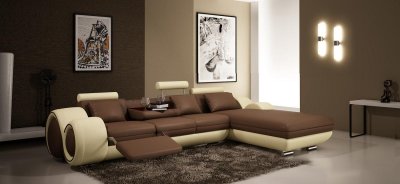 4085 Sectional Sofa by VIG in Brown & Tan Bonded Leather