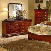 Martini Cherry Finish Classic Low Profile Bed w/Arched Headboard