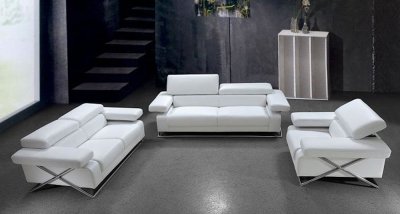 White Leather Ultra Modern 3PC Living Room Set