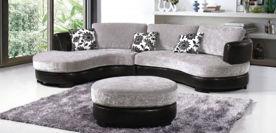 Two-Tone Grey & Black Modern Sectional Sofa w/Ottoman