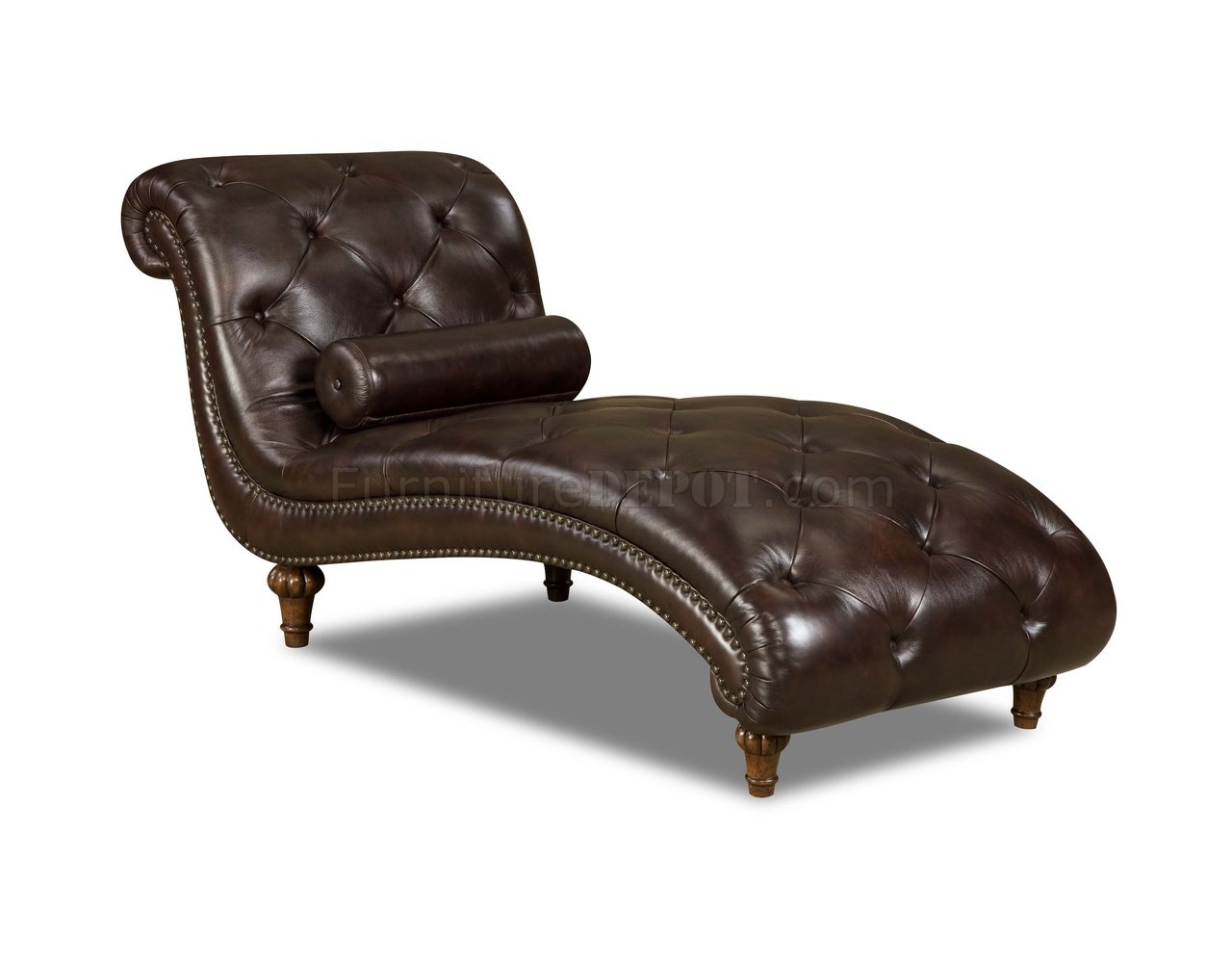 Rich Brown Top Grain Tufted Leather Traditional Chaise Lounge