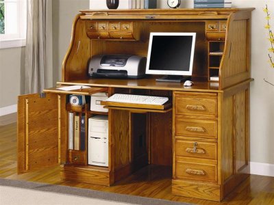 Deluxe Oak Finish Roll Top Stylish Computer Desk