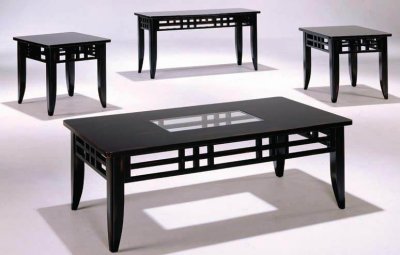 Antique Style Black Finish Modern 3Pc Coffee Table Set