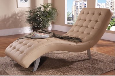 Beige, Black, Brown, Red or White Tufted Vinyl Modern Chaise