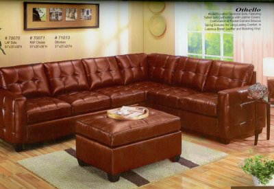 Brown Tufted Leather Modern Sectional Sofa w/Optional Ottoman