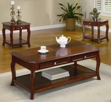 Warm Brown Cherry Finish Traditional 3Pc Coffee Table Set