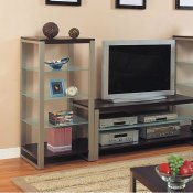 Pewter & Cappuccino Contemporary Tv Stand W/Glass Shelves