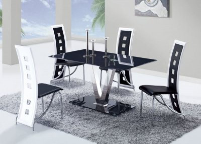 D551DT Dining Set 5Pc w/803DC Black & White Chairs by Global