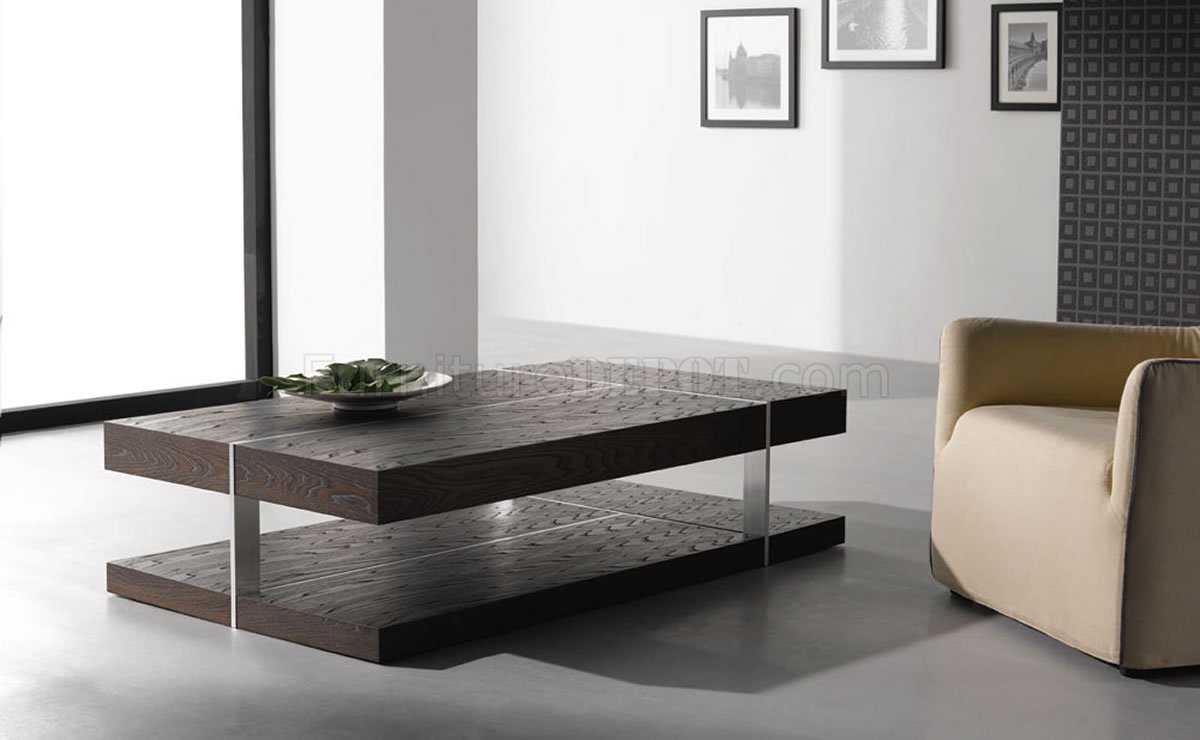 Wenge Zebrano Finish Modern Coffee Table W/Metal Accents