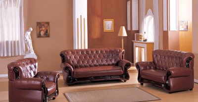 Dark Brown Bonded Leather Living Room w/Button-Tufted Backs