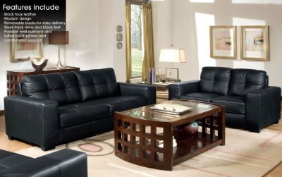 Charleston Loft   Desk on Black Padded Faux Leather Modern Sofa   Loveseat Set At Furniture