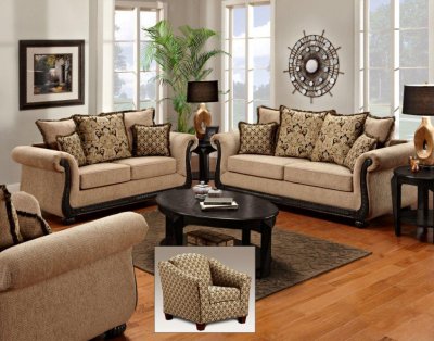 Taupe Fabric Classic Sofa & Loveseat Set w/Options