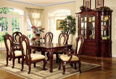 Cheap Dining Room Sets on Formal Dining Room Set W Dark Cherry Finish And Carving Details At