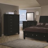 Black Finish Classic 5 Pc Bedroom Set W/Oversized Headboard Bed
