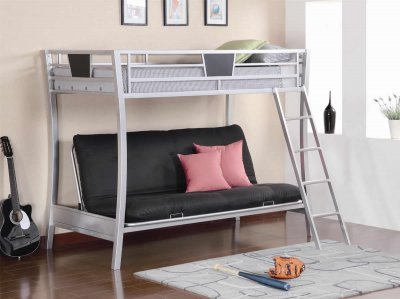 Silver Finish Modern Metal Twin Over Futon Bunk Bed