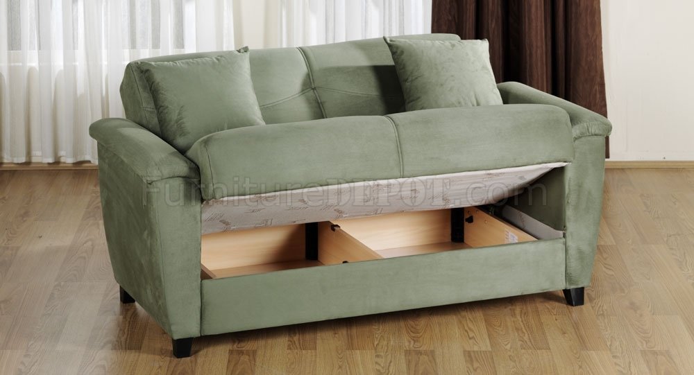 Sage Microfiber Fabric Living Room Storage Sleeper Sofa