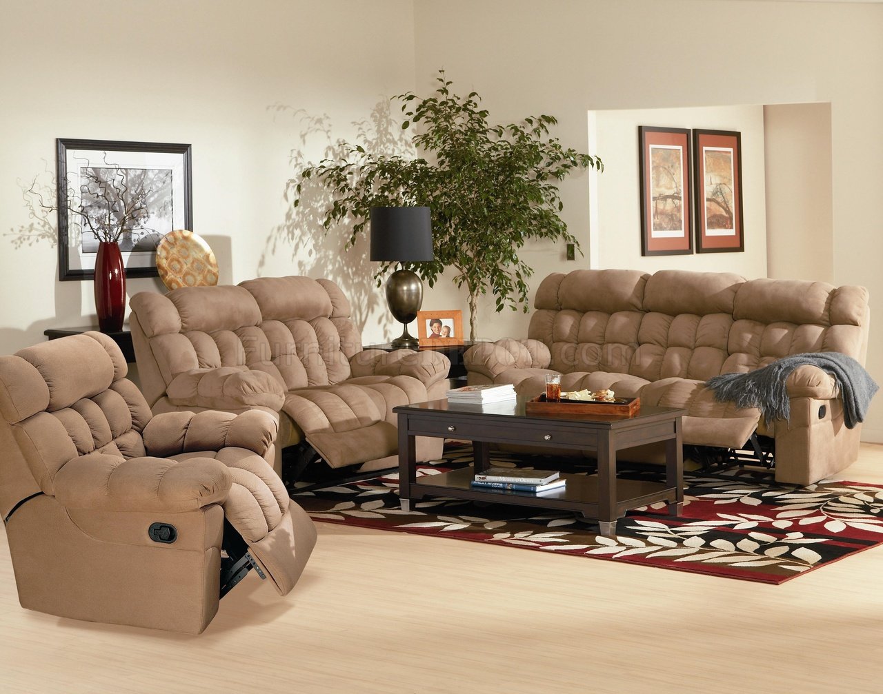 Mocha Microfiber Modern Reclining Living Room Sofa w/Options