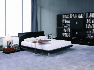 Black Lacquer Bedroom Furniture on Black Lacquer Finish Contemporary Bedroom Set W Curved Headboard