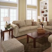 Sand Fabric Casual Living Room Sofa & Loveseat Set w/Rolled Arms