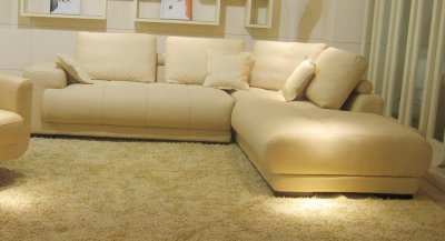 Beige Top Grain Leather Elegant Modern Sectional Sofa