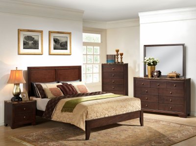 B205 Bedroom Set in Cherry Finish w/Faux Marble Top Casegoods