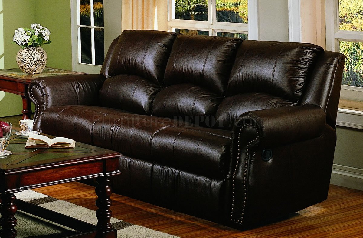 brown leather living room furniture on Brown Bonded Leather Living Room W Recliners At Furniture Depot