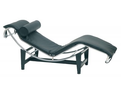 Black Leather Modern Chaise Lounge w/Steel Base Frame
