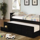 Black Finish Contemporary Daybed w/Trundle & Storage Drawers