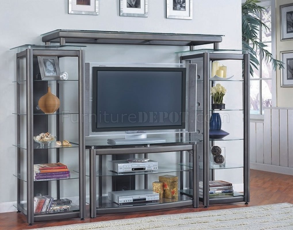 Dark Gray Contemporary TV Stand W/Glass Shelves