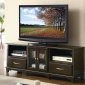 Cappuccino Finish Modern TV Stand w/Glass Front Doors