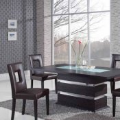 Brown Modern Pedestal Dining Table w/Glass Inlay & Options