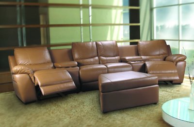 Home Theater Sectional on Beige Leatherette Home Theater Sectional W Motorized Recliners At