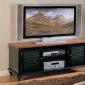 Two-Tone Antique Black & Oak Finish TV Stand w/Storage Cabinets