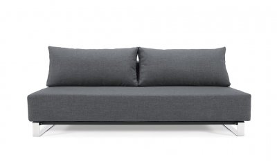 Dark Grey Fabric Modern Sofa Bed w/Stainless Steel Legs