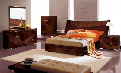 Capri Bedroom in Walnut High Gloss by ESF w/Cindi Bed