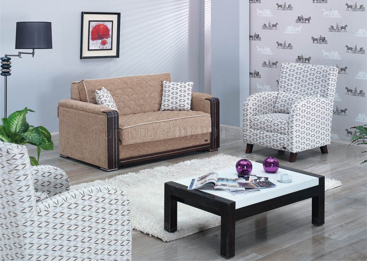 Denver Loveseat Bed In Beige Fabric W Optional Accent Chairs