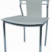 Set of 4 White Leatherette Modern Dining Chairs w/Metal Legs