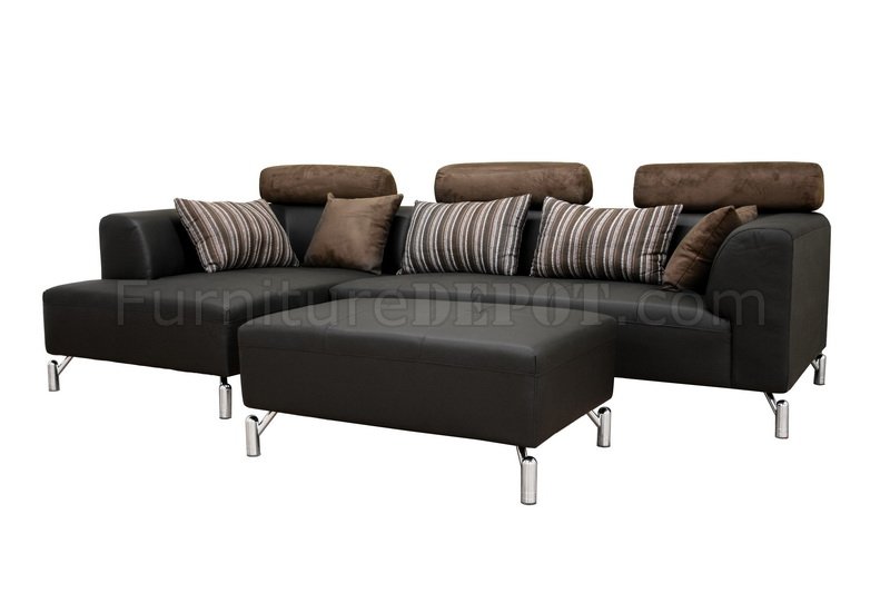 sectional sofa ottoman on Black Leather Sectional Sofa With Matching Ottoman At Furniture Depot