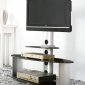 Silver Modern TV Stand w/Black Glass Shelves