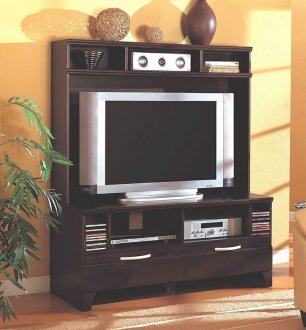 Rich Cappuccino Finish Modern TV Stand W/CD Storages & Drawers
