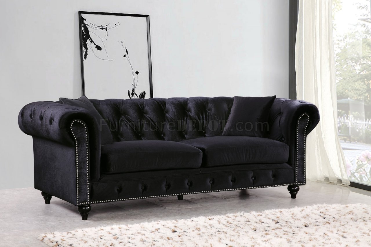 662BL Sofa In Black Velvet Fabric W Optional Items